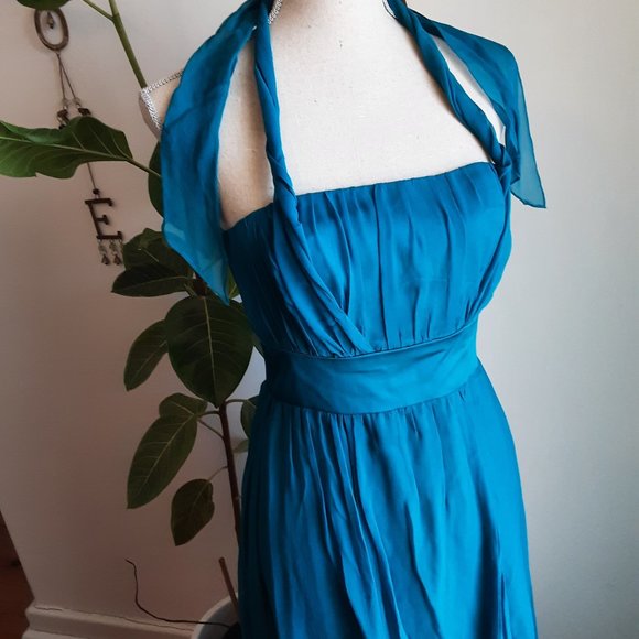 🧜‍♀️ Mermaid Teal Petite Size 8 Silk Formal Dress  - fantasy, full length - Picture 5 of 15